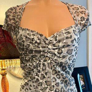 NEW BOSTON PROPER Animal Leopard Lace Cap Sleeve Top M 10-12 Super Sexy